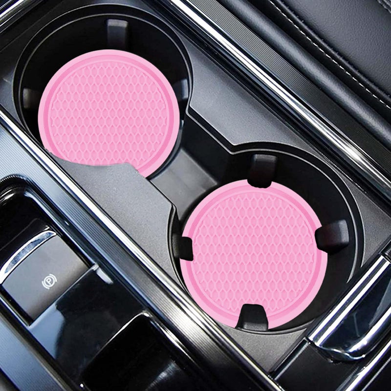 ZSDY Car Cup Coaster  4PCS Universal Auto Non-Slip Cup Holder Embedded in Ornaments Silicone Coaster  Car Interior Accessories Sets  Pink - Image 4